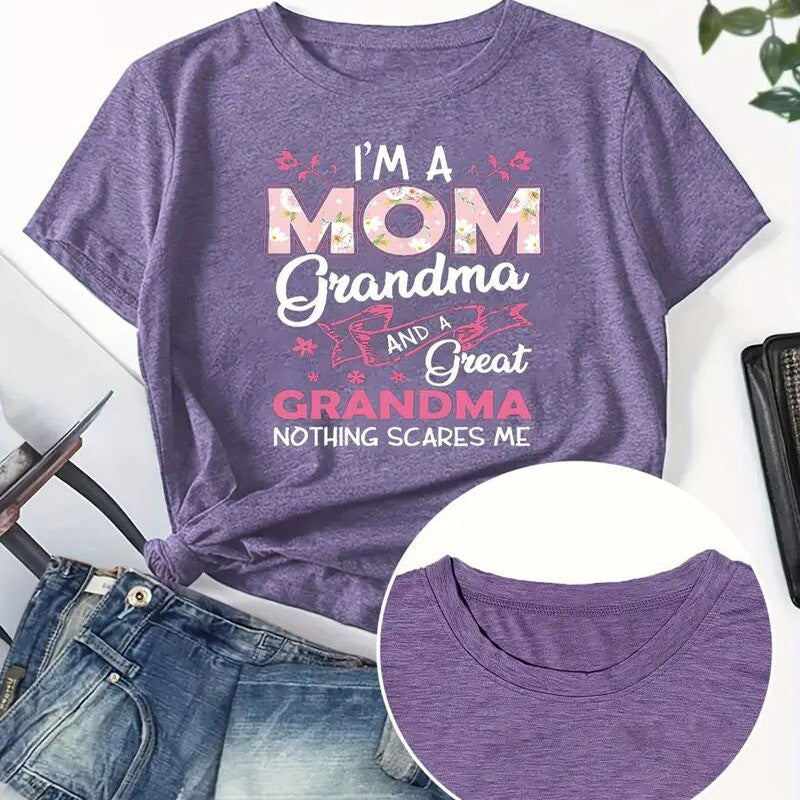 Women's Letter Print Round Neck Short Sleeve T-Shirt, Casual Summer Top