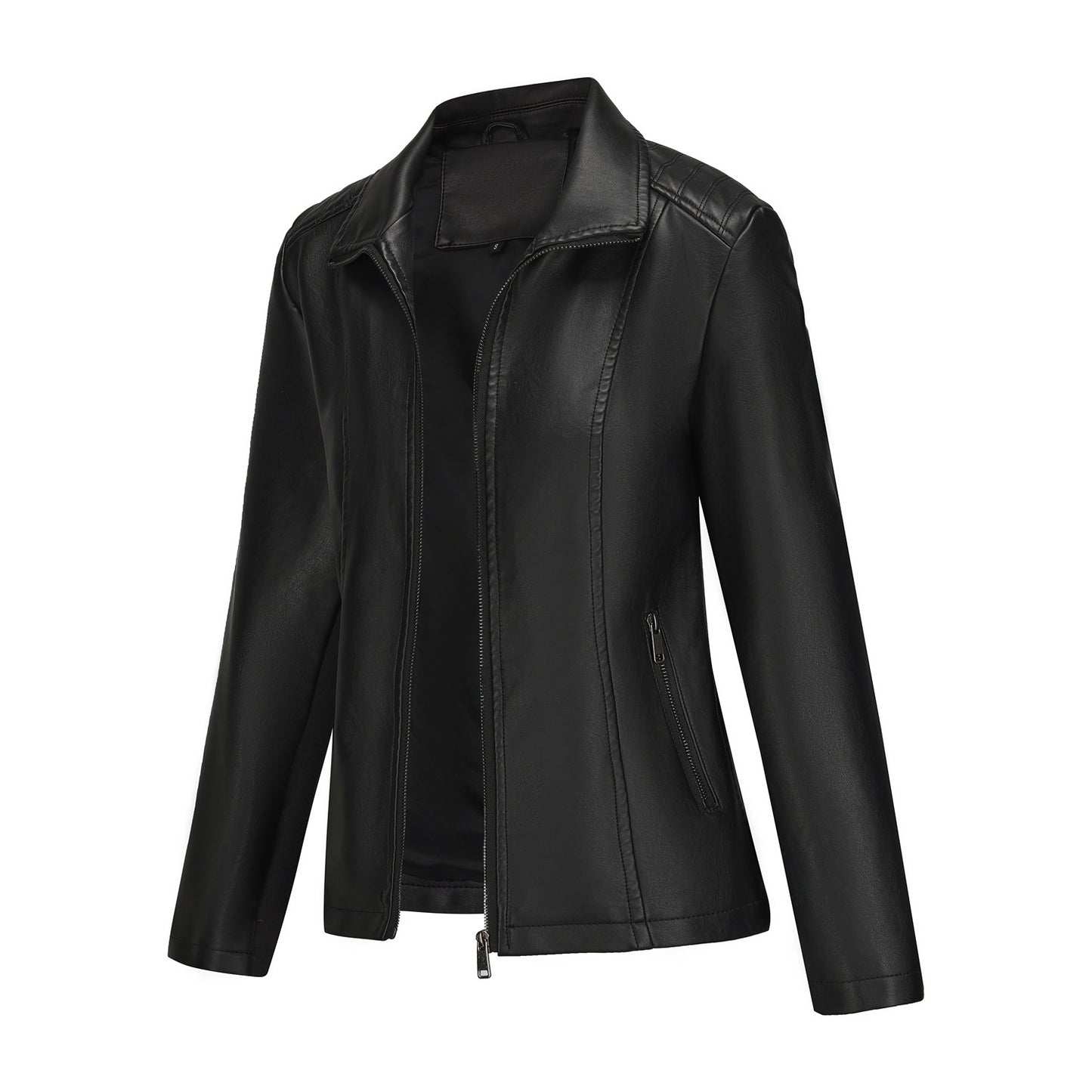 Women's Leather Jacket Knitted Stitching Stretch Coat