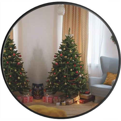 Black  16 Inches Metal Round Bathroom Mirror