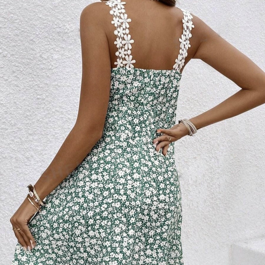 Ladies' Fashionable New Lace Patchwork Small Floral Print Dress