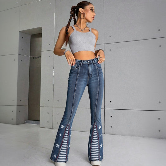 Vintage Star Pattern Jeans Forbidden Platform - Temu