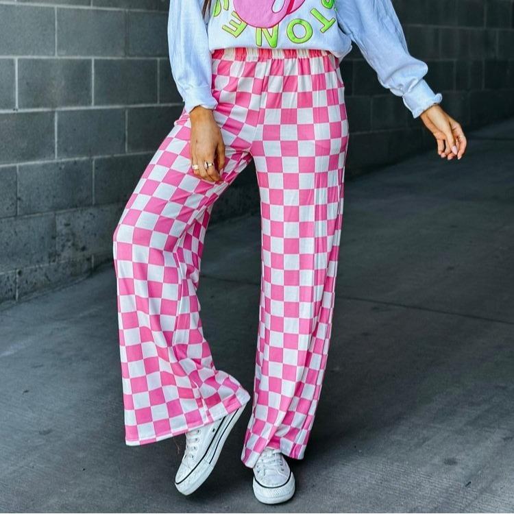 Women's Plaid Print Pocket Elastic Waist Straight Pants, Casual And Comfortable Trousers For Daily Wear, Women's Pants Womenswear Bottom Linen Pants Footwear Fit Baggy Loose