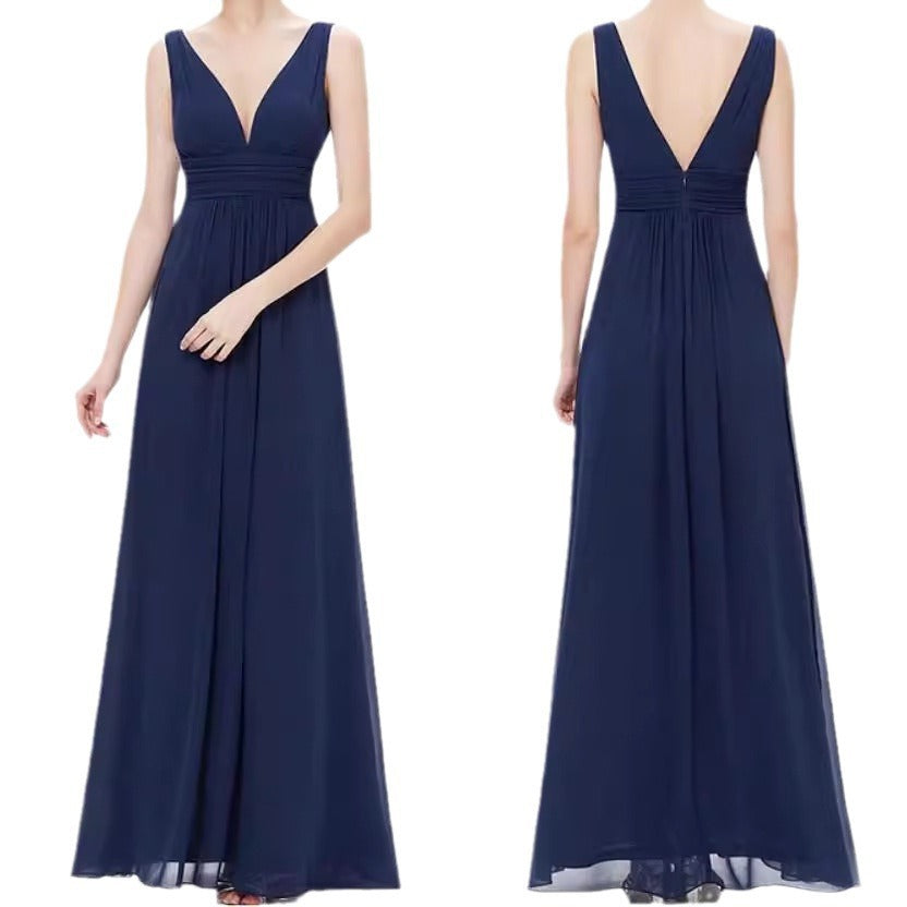 Deep V-neck Bridesmaid Plus Size High Waist Evening Dress