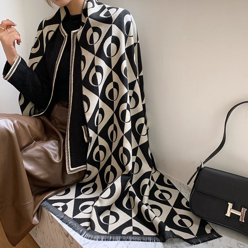 Street Geometric Imitation Cashmere Shawl Scarf Women