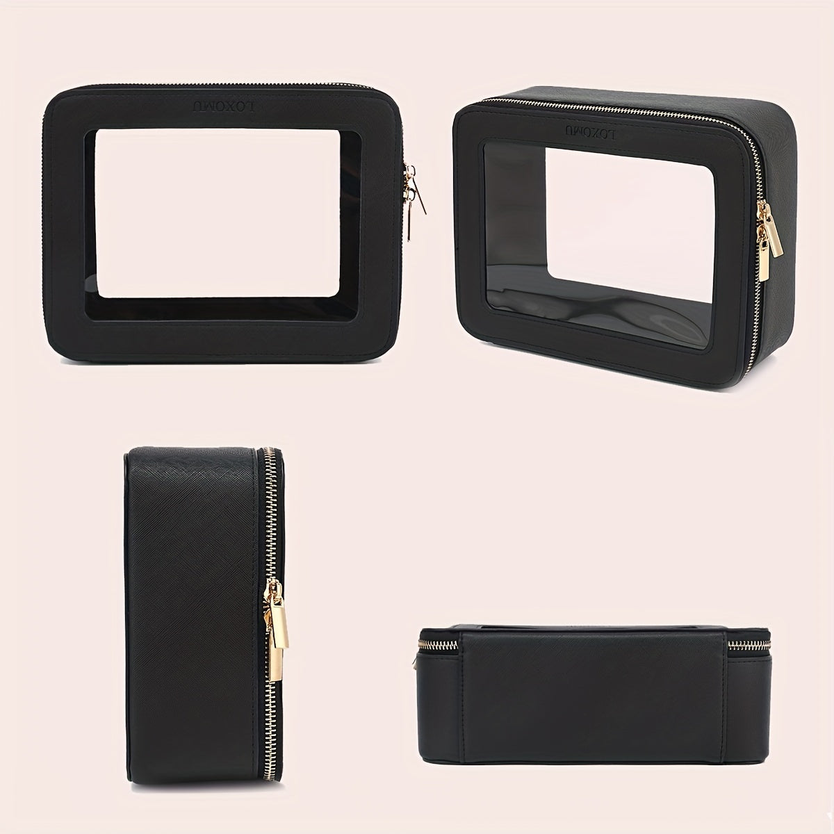 Clear Makeup Bag For Traveling - Transparent Cosmetic Case Clear Toiletry Bag Organizer For Women -Black