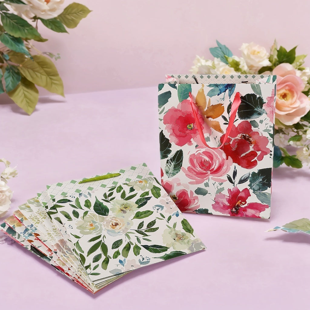 12-pack Wholesale Printed Flower Tote Gift Bags Paper Packaging For Parties And Candies