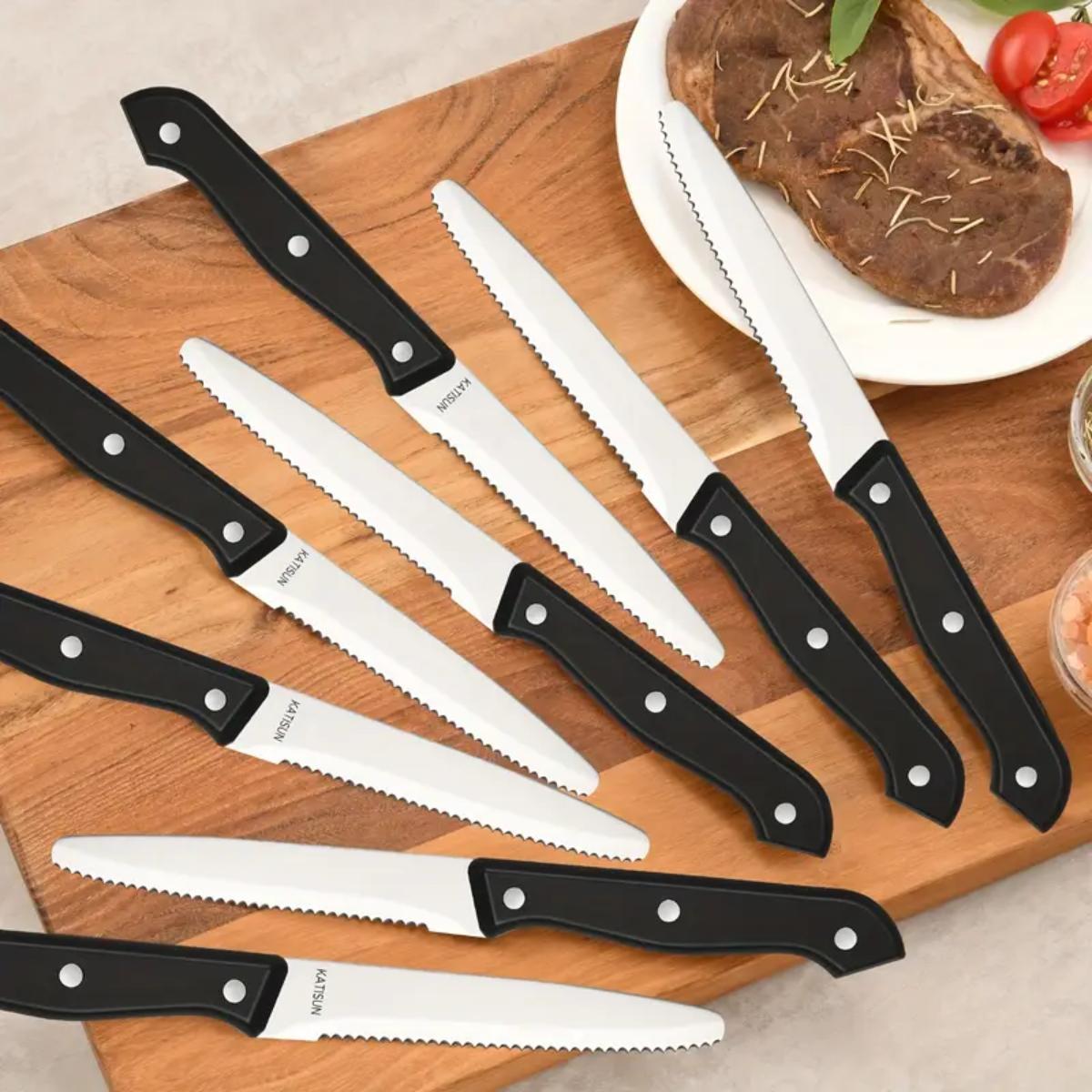 12-piece Set Of Serrated POM Triple Rivet Handle Steak Knives, Dishwasher Safe, Suitable For Home Parties And Restaurants