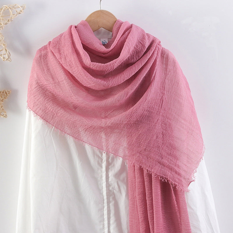 Solid Color Pleated Cotton And Linen Scarf Monochrome Women's Hair Towel Crumpled Burrs