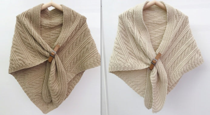 Korean Style Hollow Leather Ring Big Triangle Shawl Cape Pure Color Warm Keeping