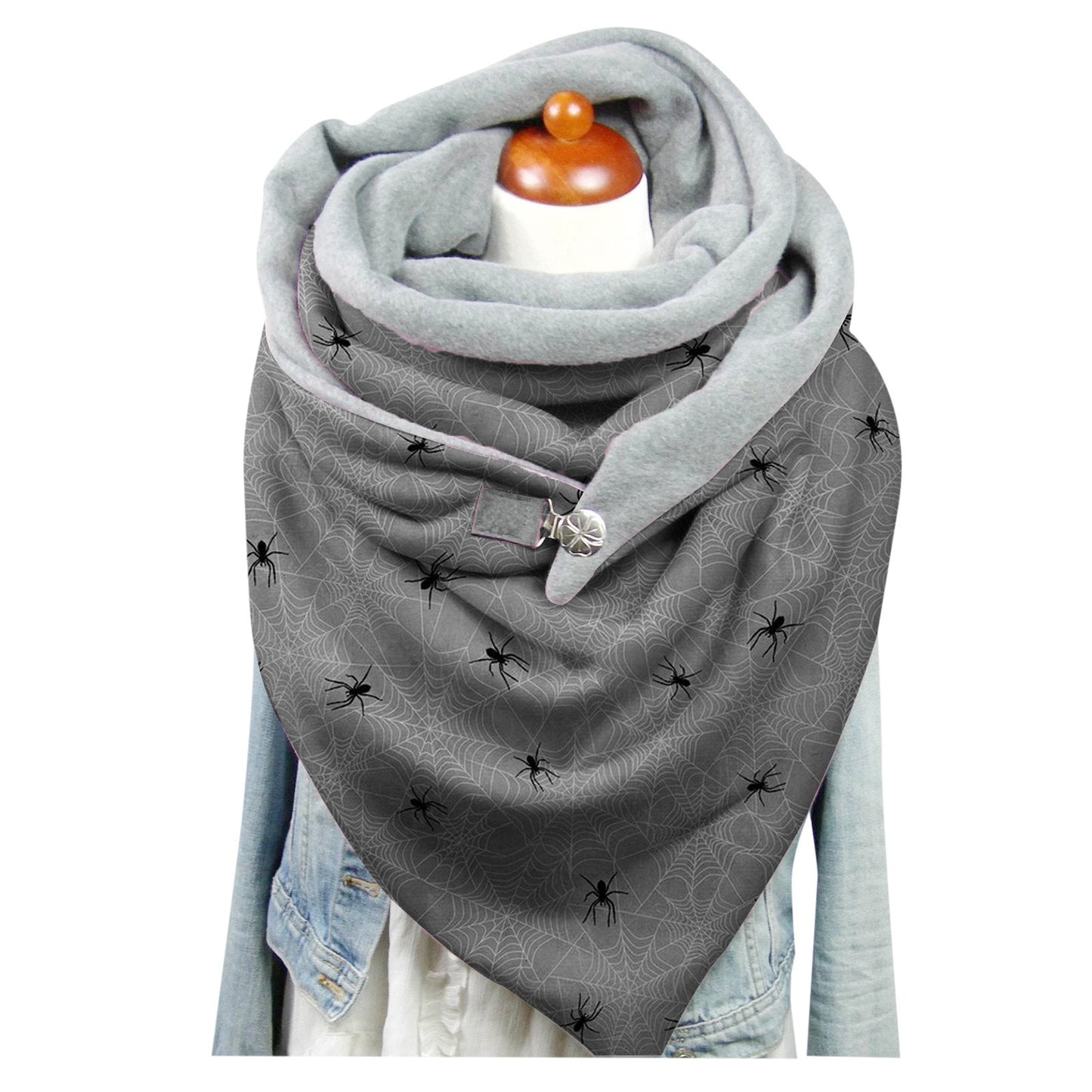 Female Plush Skull Print Long Halloween Button Bib