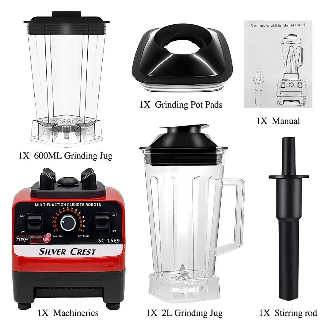 4500W Multifunctional Blender Food Processor Smoothie Juicer Ice Crusher 2 Jugs