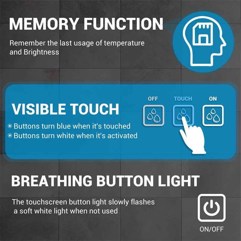 LED Bathroom Mirror Bright Backlight, 5 Mins Defog, Full HD Reflected Wall Mounted Vanity Mirror, 3 Colors Stepless Dimmable, CRI90, Memory Function, Anti-Fog