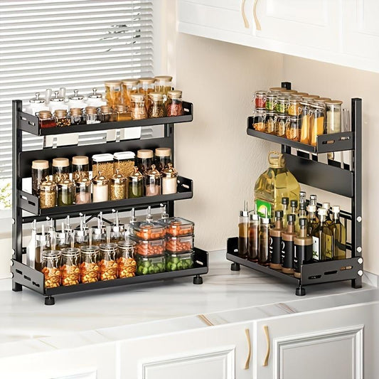 1 Piece Stainless Steel Multi-layer Spice Rack Suitable For Kitchen Countertops Multi-function Layered Rack For Orderly Spice Storage Suitable For Home Kitchens And Restaurants