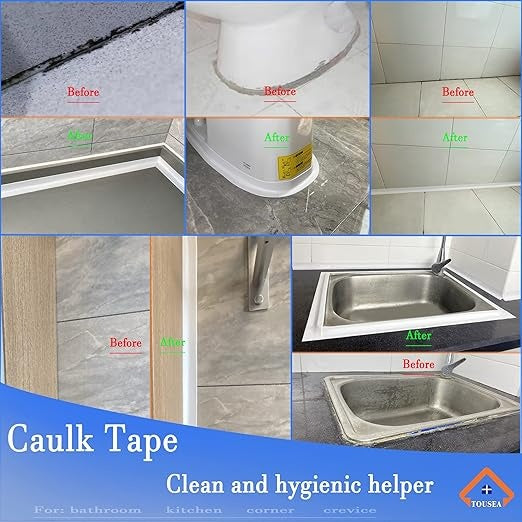 Bath & Kitchen Caulk Tape Sealant Strip, PVC Self-Adhesive Tub & Wall Sealing Tape, Shower Tile Sealer   -2PCS-Selling On Temu Is Prohibited