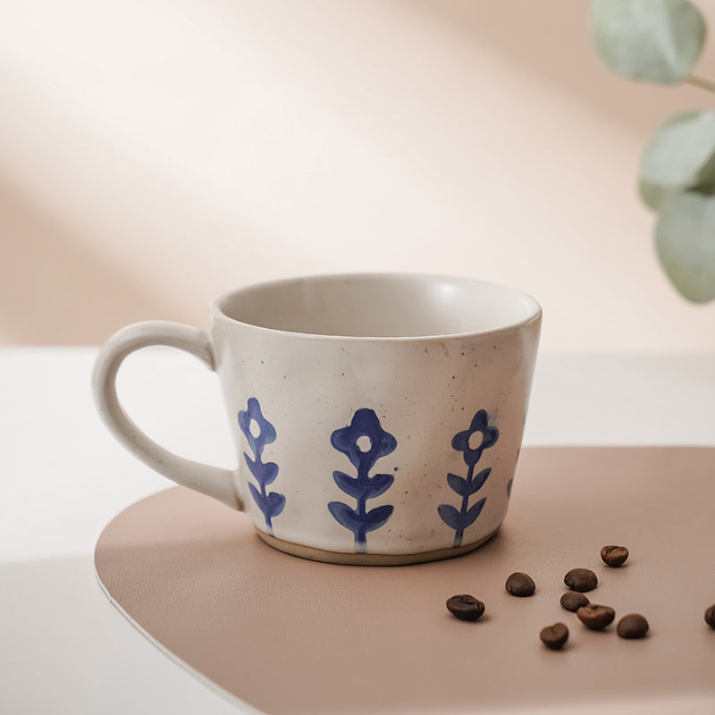 Household Simple Stoneware Small Blue Flower Coffee Cup