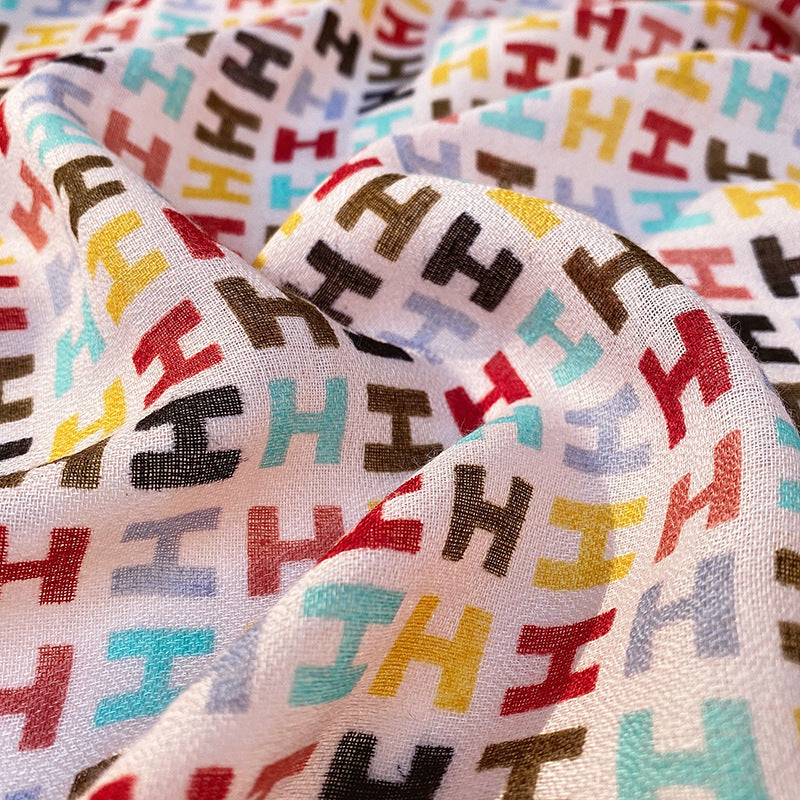 Printed Silk Scarf Women's Fashion Rolled Cotton And Linen Silk