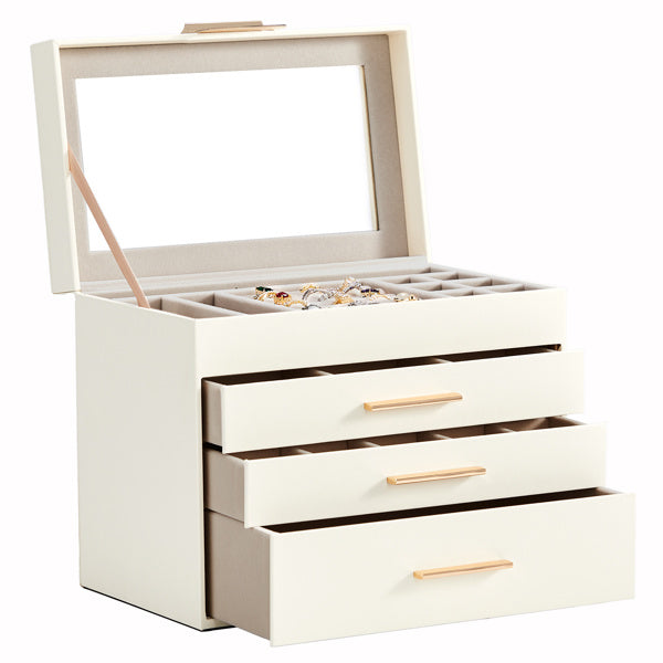 Top Visible Storage With 2-drawer White Cabinet And Pink Velvet Jewelry Box