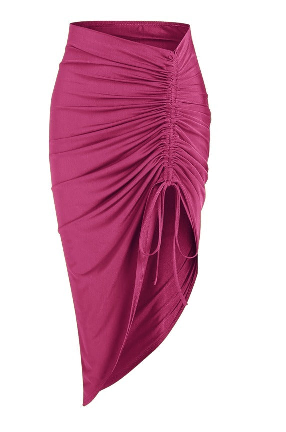 Women's Sexy Ruched Midi Skirts, Bodycon Elasticity Tight Casual Club Asymmetrical Skirt