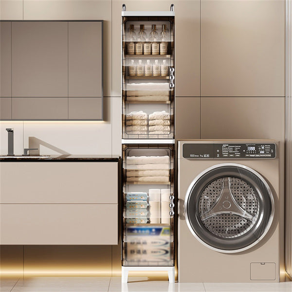 Narrow Slit Folding Storage Cabinet Plastic Magnetic Door Storage Cabinet Storage Cabinet Suitable For Bathroom, Toilet, Living Room, Bedroom Storage