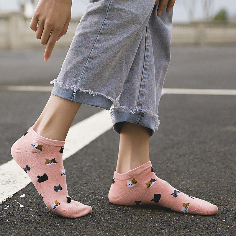 Short Cartoon Cat Head Spring And Summer Sweet Cotton Socks