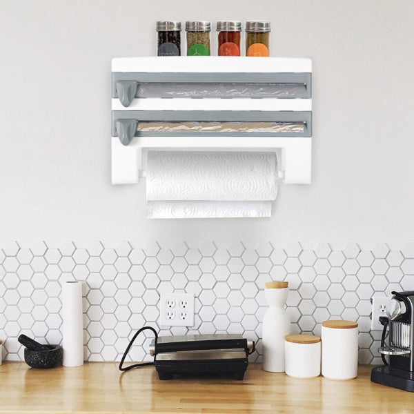 Magnetic Plastic Cling Film Dispenser With Cutter, Refillable Aluminum Foil And Plastic Cling Film Storage Box For Kitchen