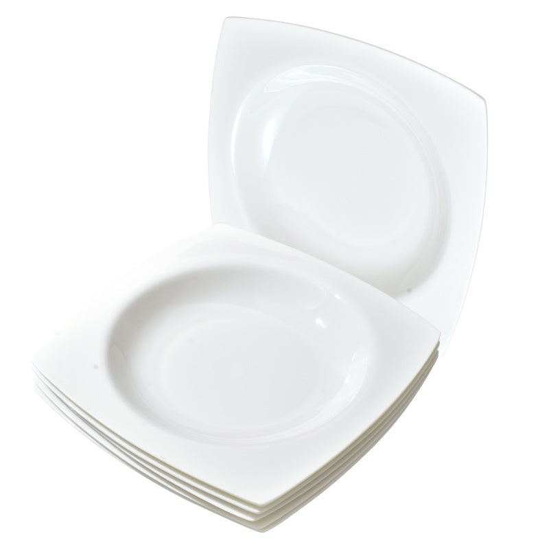 6-piece Set Of White Bone China 9.5-inch Square Soup Plate