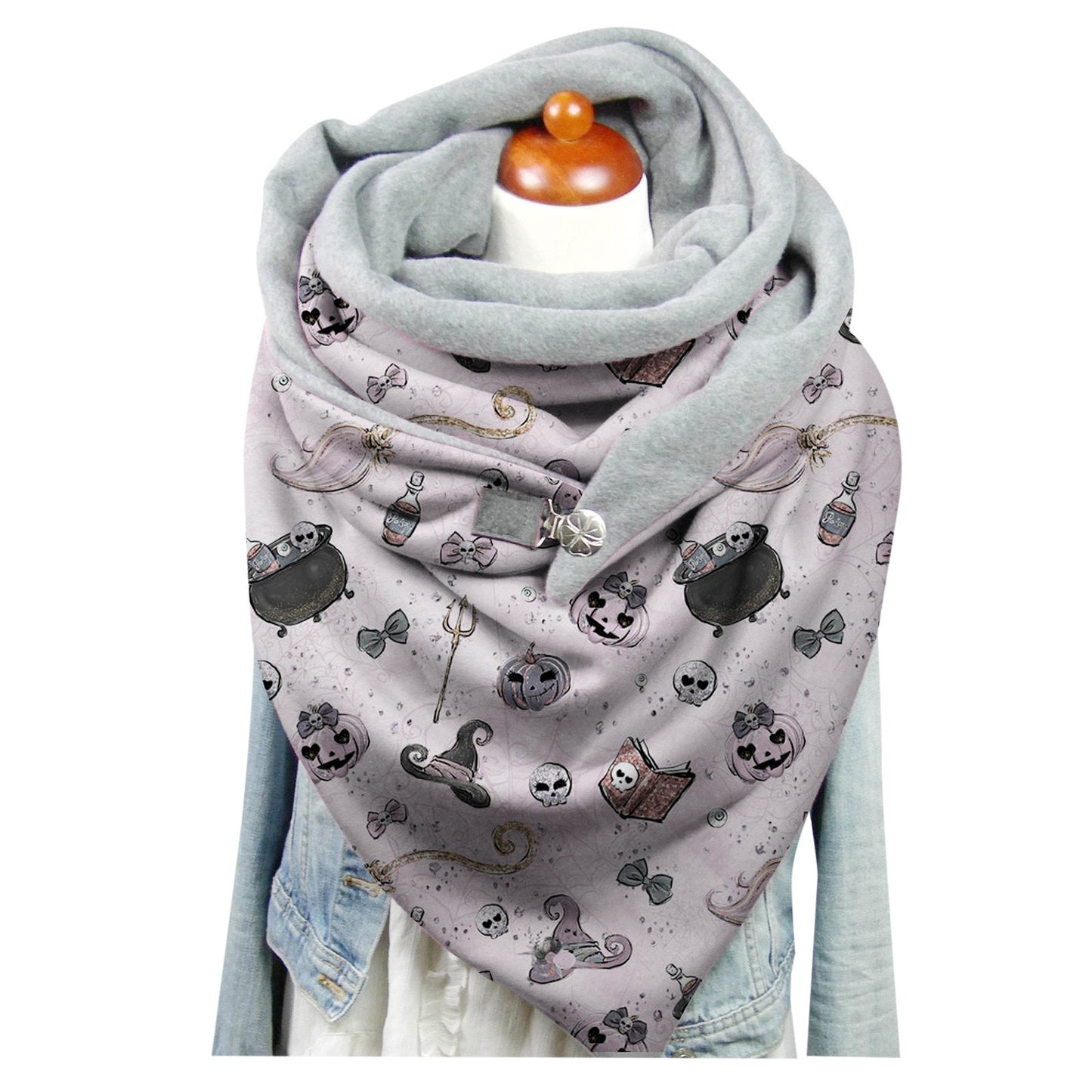 Female Plush Skull Print Long Halloween Button Bib