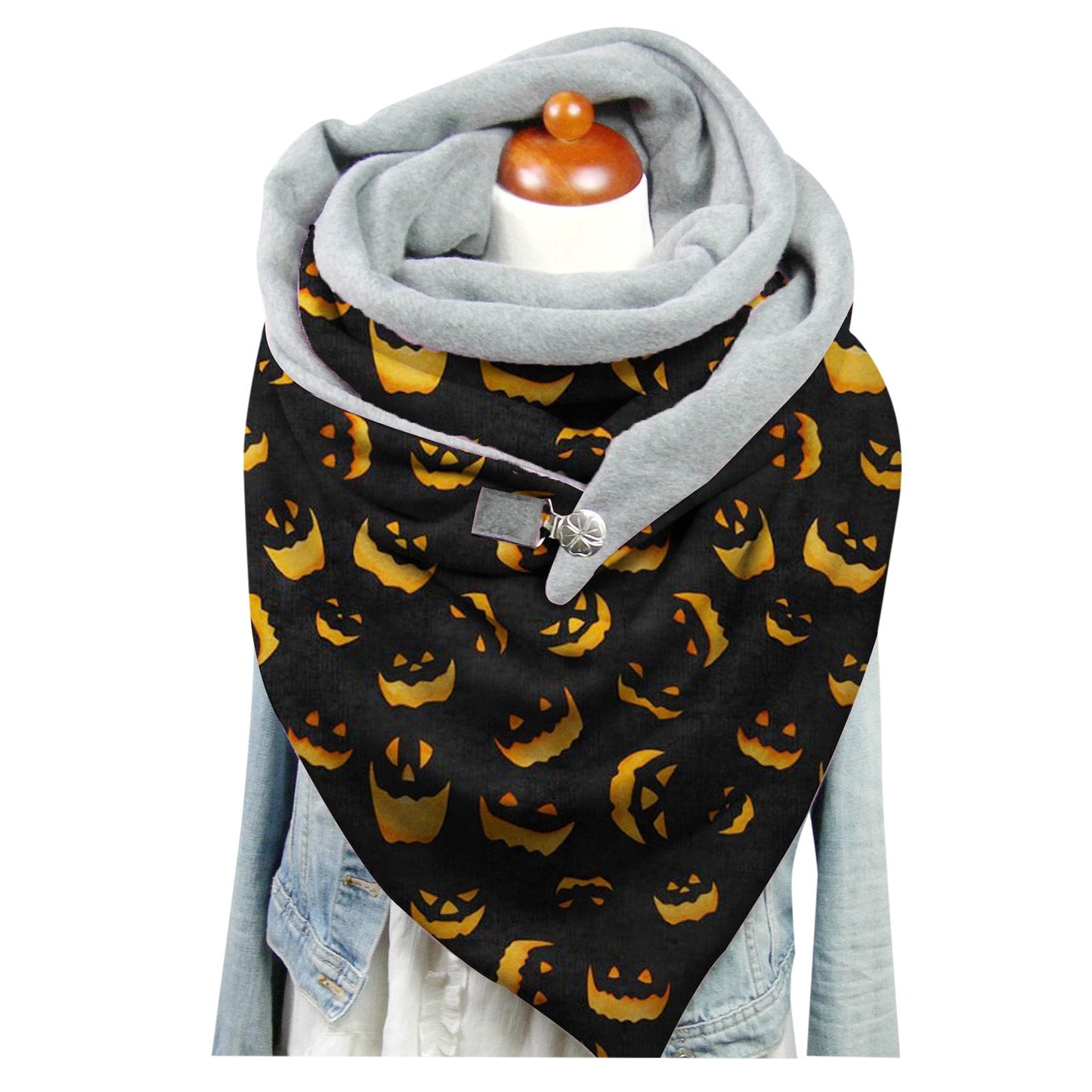 Female Plush Skull Print Long Halloween Button Bib