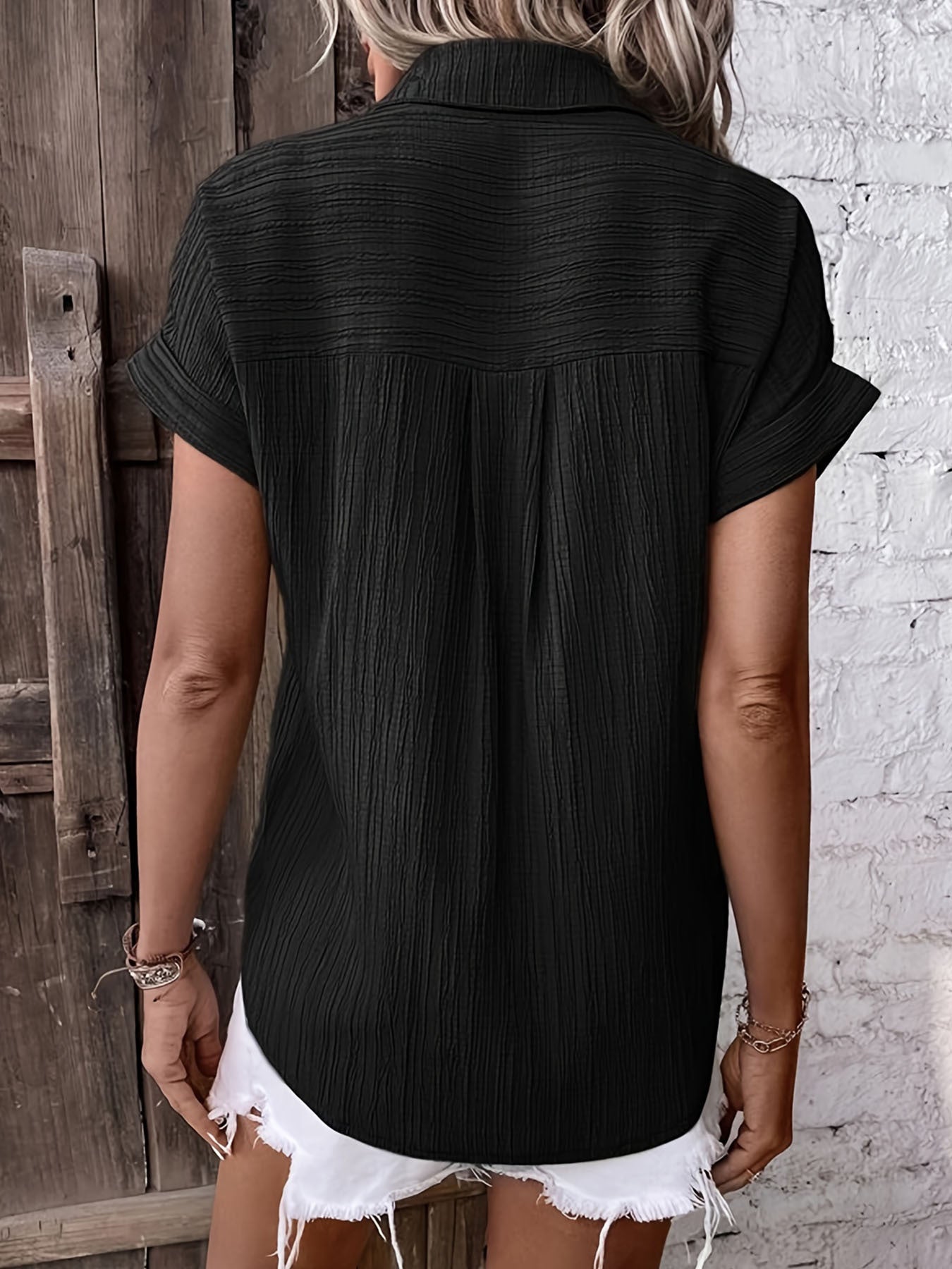 Chic Batwing Blouse Versatile Chic V-Neck Blouse - Batwing Sleeves Easy-Care Top For Spring Summer Fall