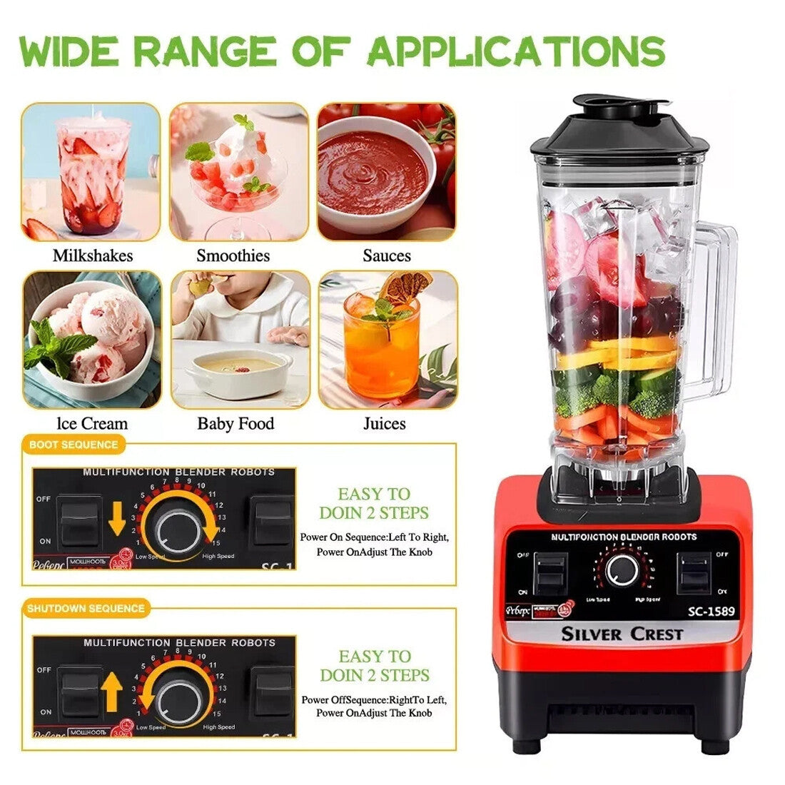 4500W Multifunctional Blender Food Processor Smoothie Juicer Ice Crusher 2 Jugs