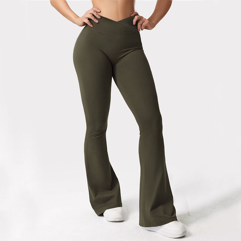 V-waist Elastic Sports Tight Pants Women's Peach Hip Lifting Yoga Bell Bottom Pants