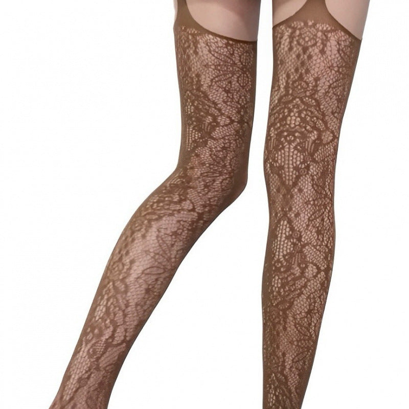 Lace Mesh Hollow Jacquard Black Silk Fishnet Stockings