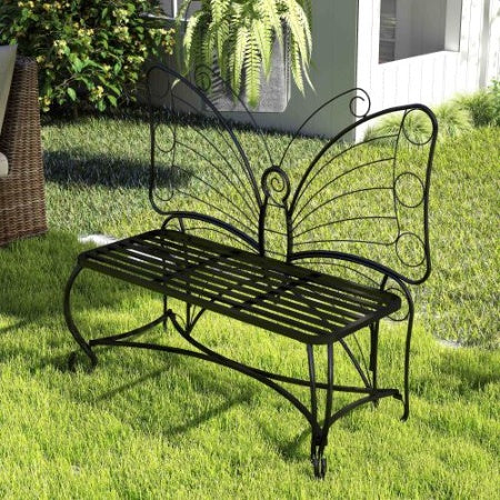 Butterfly Cast Metal Garden Bench, Outdoor Bench Patio Seat, Park Bench Outdoor Seating For Garden, Yard, Park, Entryway
