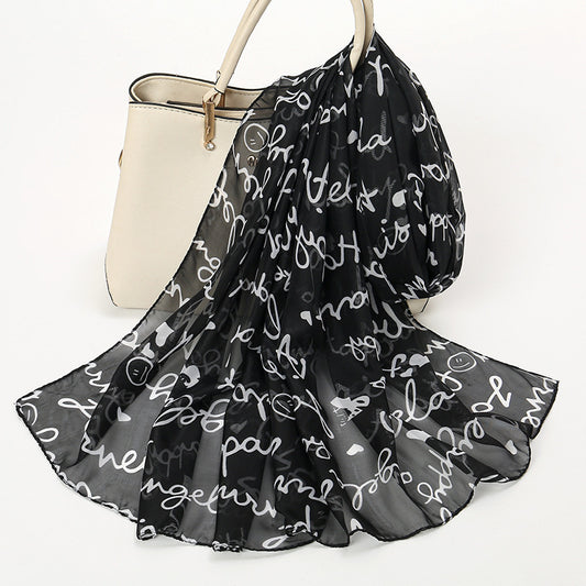 Letter Printing Small Silk Scarf Women's Chiffon