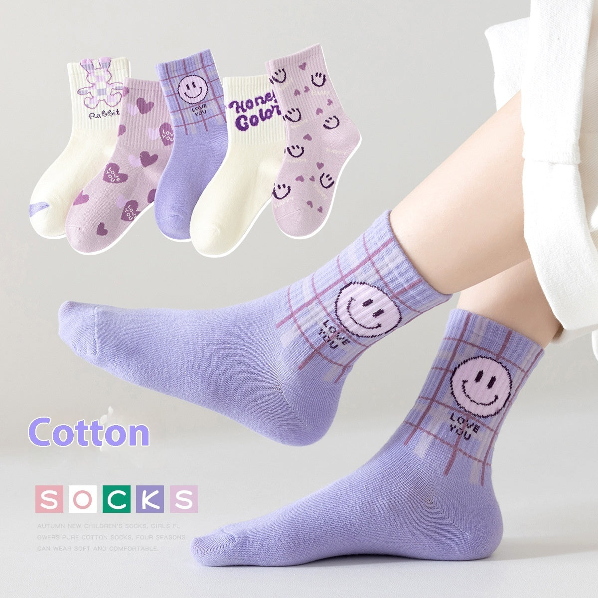 Girls' Pure Cotton Deodorant Mid-calf Socks
