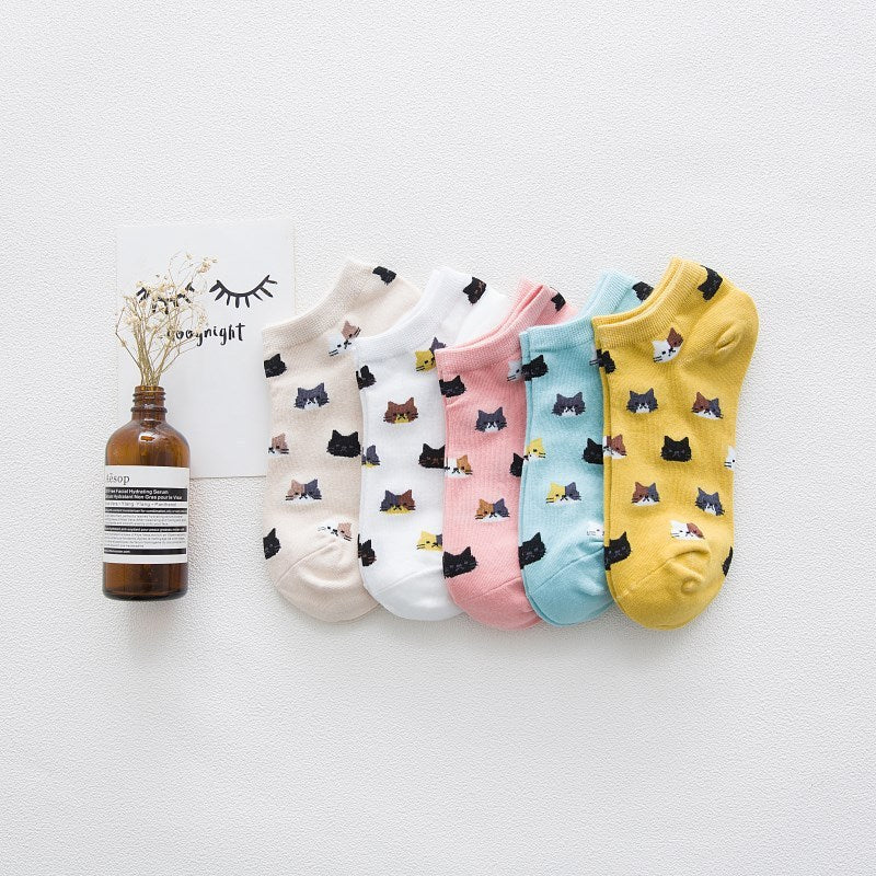 Short Cartoon Cat Head Spring And Summer Sweet Cotton Socks