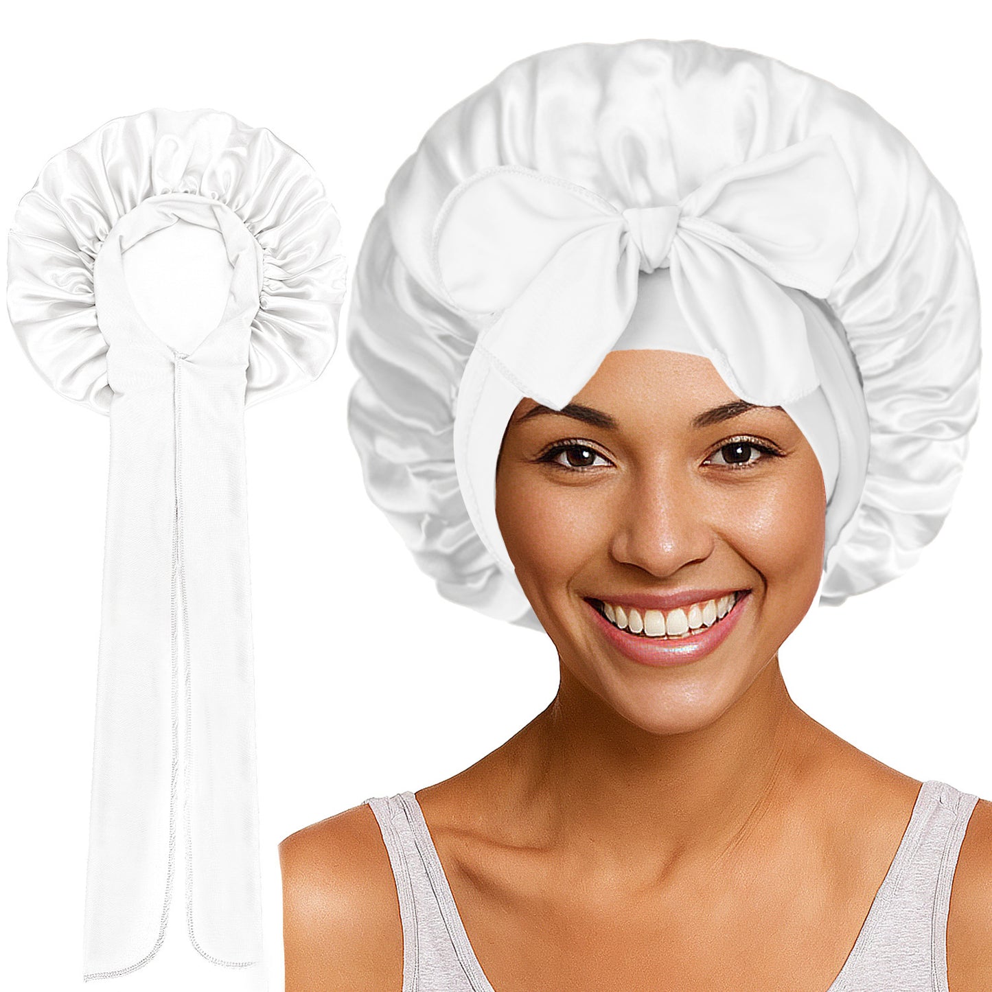 Satin Round Cap Bow Elastic Wide-brimmed Ribbon Nightcap