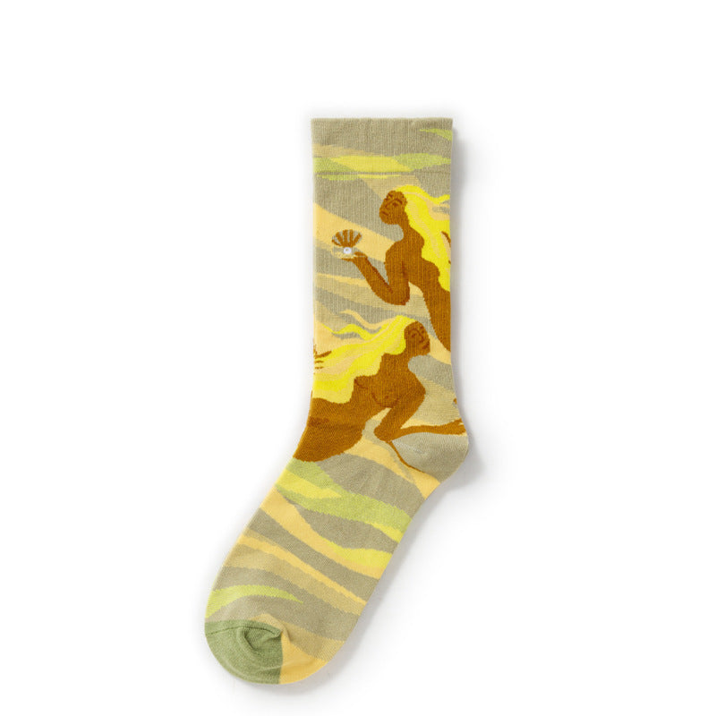 Retro Trendy Autumn And Winter Abstract Art Socks Europe And America Creative Combed Cotton