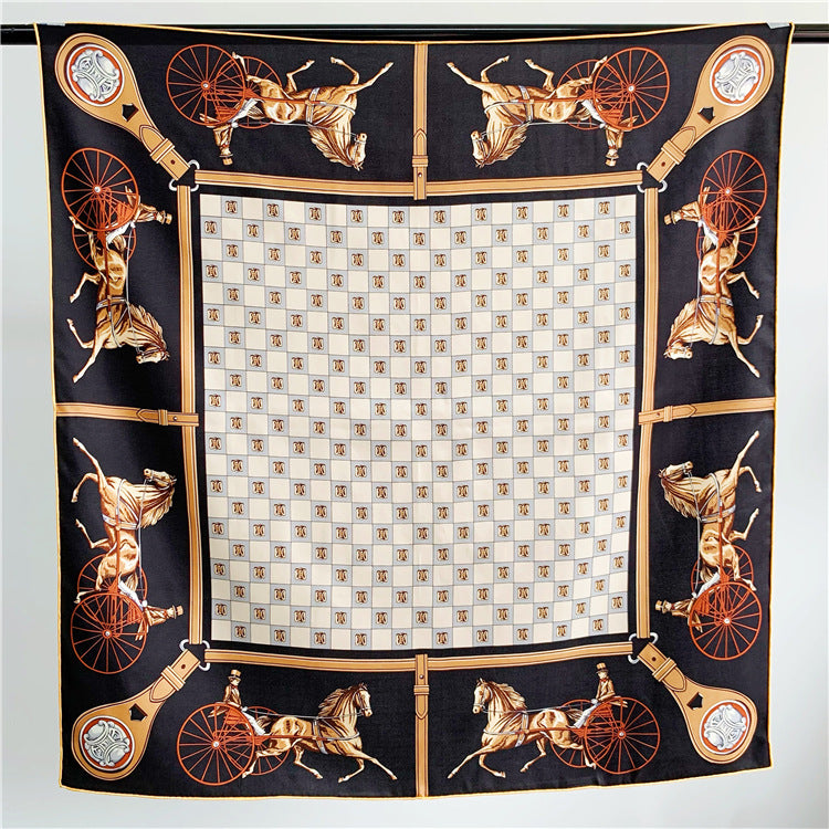 Classic Carriage Silk Twill Large Square Scarf Shawl Elegant Temperament