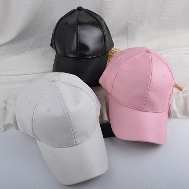 Summer Leather Solid Color Retro Classic Leather Baseball Cap