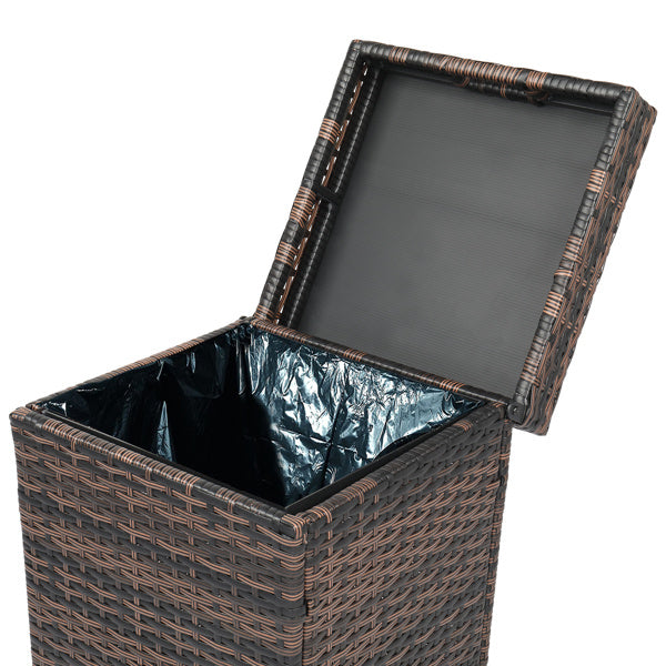Brown Gradient Woven Rattan Trash Can With Top Cover