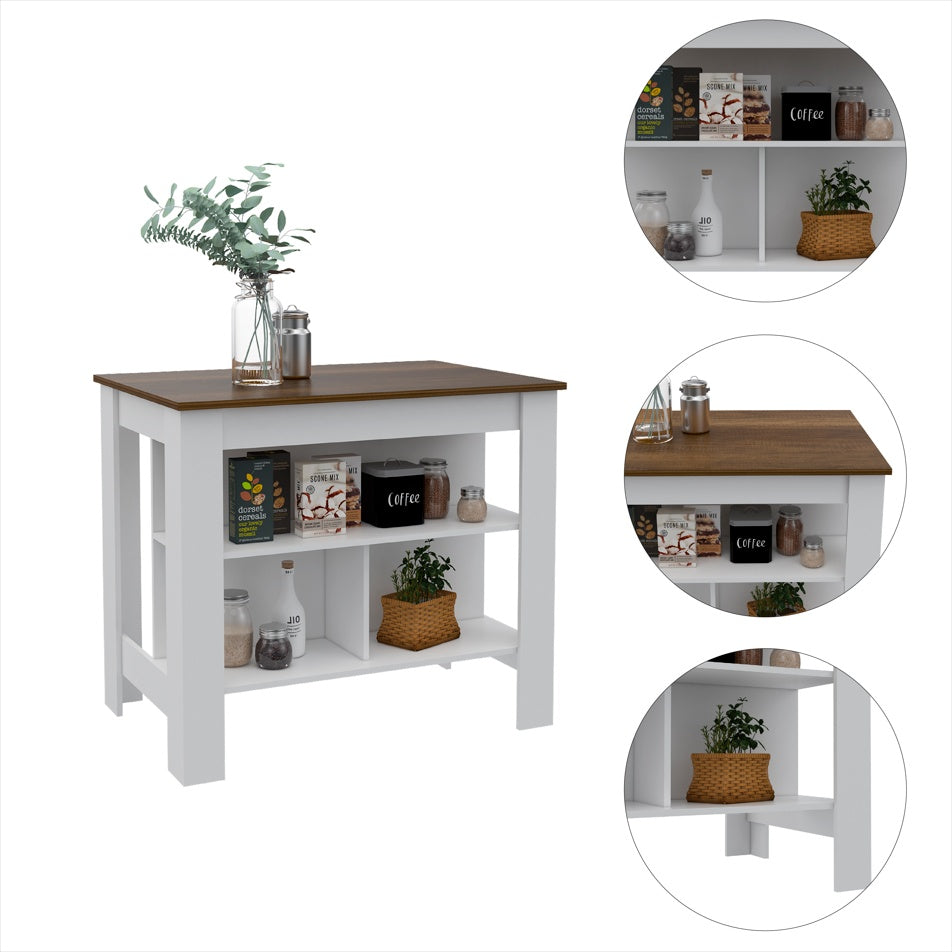 Rockaway 3-Shelf Kitchen Island White And Walnut
