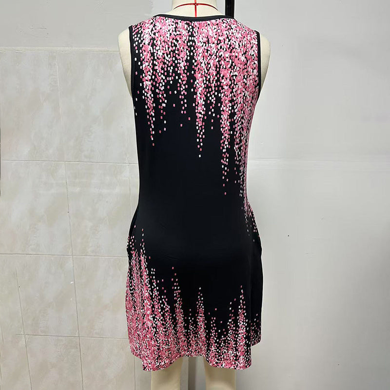 Women's Casual Sundress Summer Beach Dress Graphic Print V Neck Loose Tank Dresses