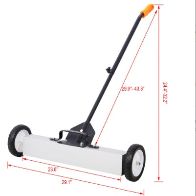 24' Rolling Magnetic Pick-Up Sweeper, Heavy Duty Push-Type With Release, For Nails Needles Screws Collection,30 Pound Capacity