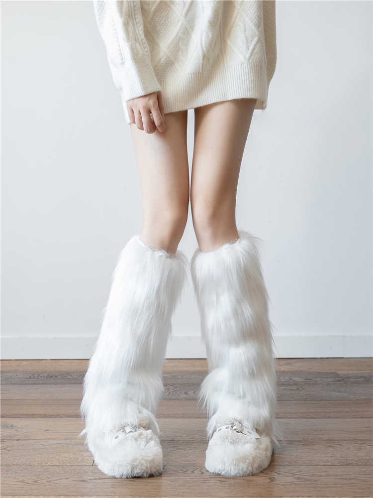 Warm White Tube Leg Warmer Fur Foot Sock