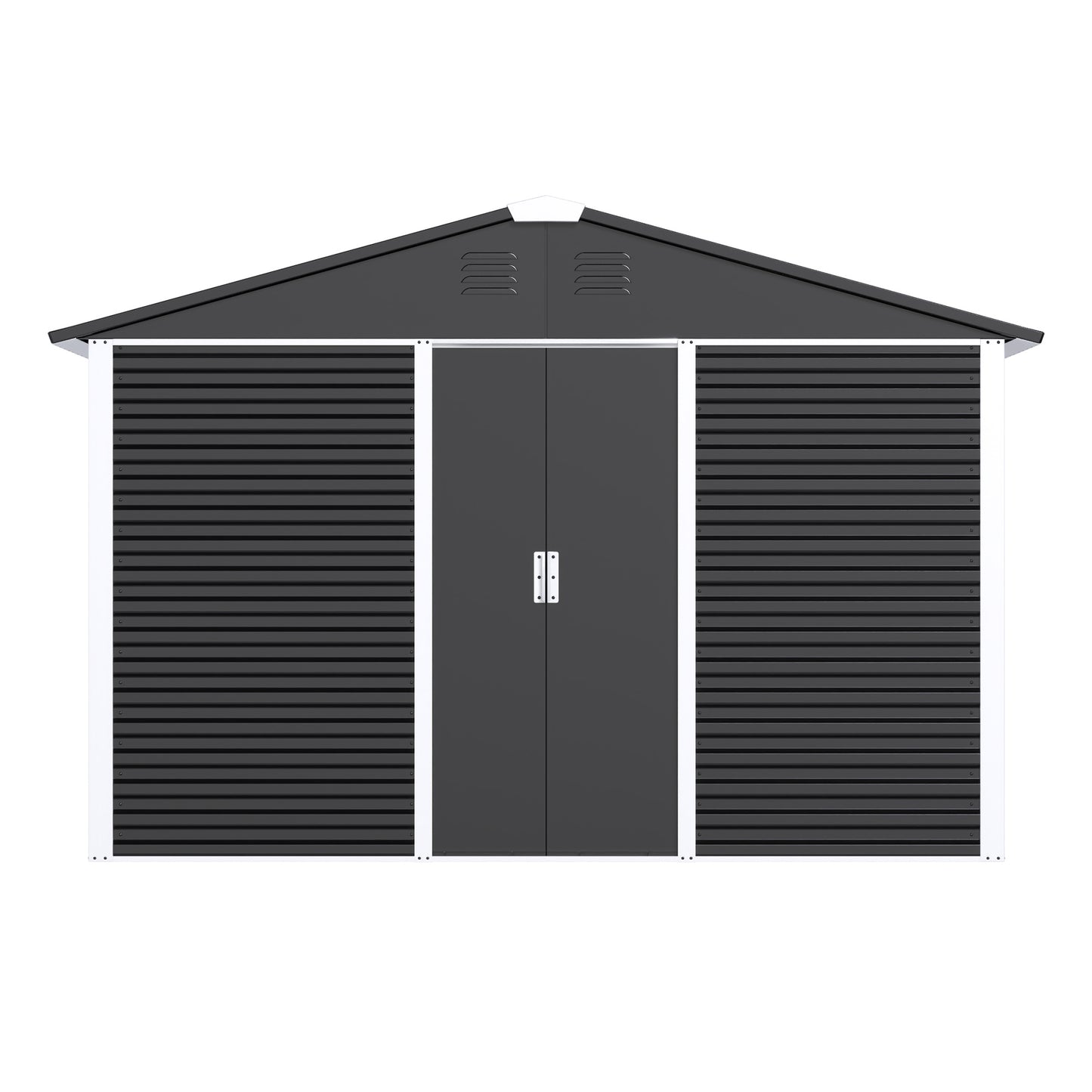 Large-sized Outdoor 10 Ft. W X 10 Ft. D Metal Shed With Sliding Door 60 Sq. Ft. For Garden Patio Lawn, Black