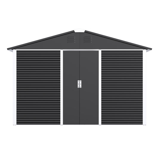 Large-sized Outdoor 10 Ft. W X 10 Ft. D Metal Shed With Sliding Door 60 Sq. Ft. For Garden Patio Lawn, Black