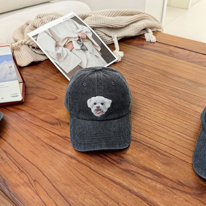 Men's Heavy Industry Washed Blogger Dog Pattern Peaked Cap