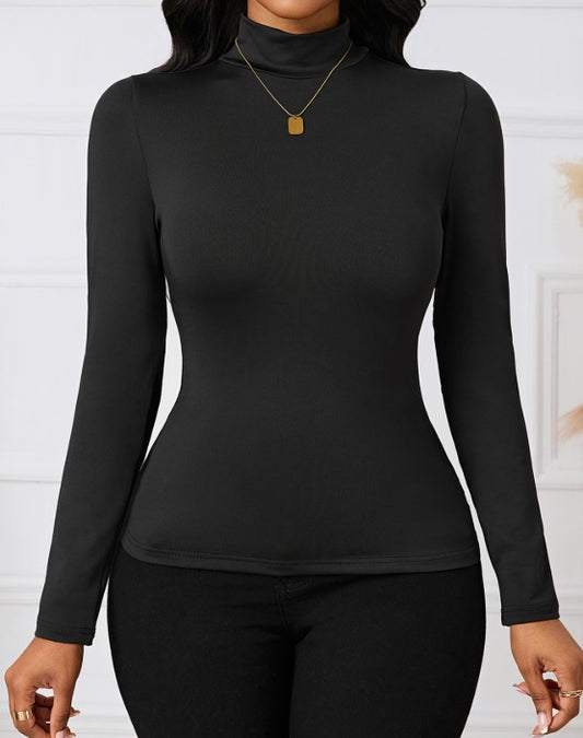 Ladies' Fashionable And Elegant Temperament Versatile Autumn And Winter Style Solid Color Base T-shirt Top