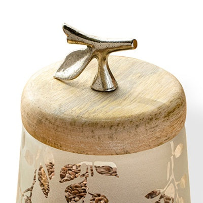Twigy Frosted Glass Jar With Wooden Lid - 4.9X4.9X7.4